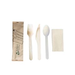 PACK TENEDOR + CUCHILLO + CUCHARA (MADERA) + SERVILLETA KRAFT (1X500)